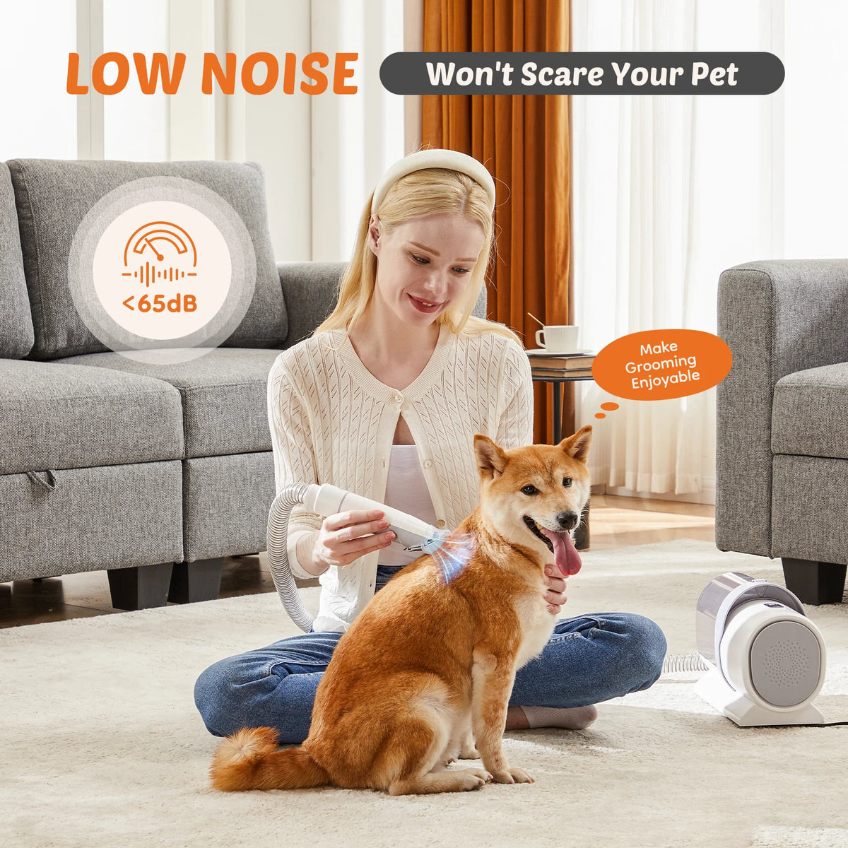 2.5L Professional Pet Grooming Vacuum Kit 3 Suction Modes and 5 Groomer Tools with Cordless Low Noise Clippers for Cats, Dogs and Rabbits