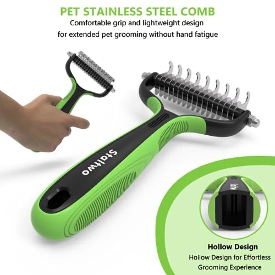 Pet Grooming Supplies - 2-in-1 Professional Undercoat Rake and Pet Brush Shedding Control for Long Haired Dogs and Cats