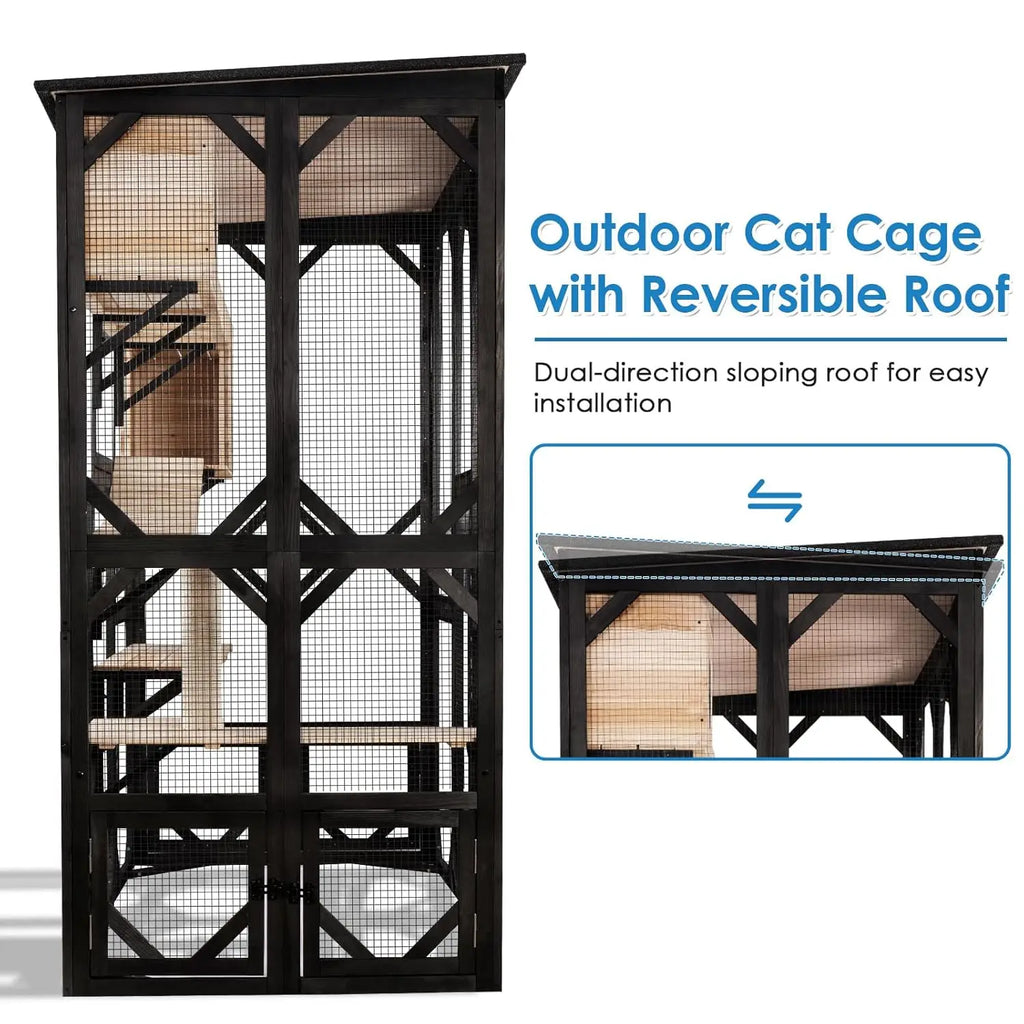71" Large Outdoor Cat Enclosure Walk-in Weatherproof Roof 6 Doors