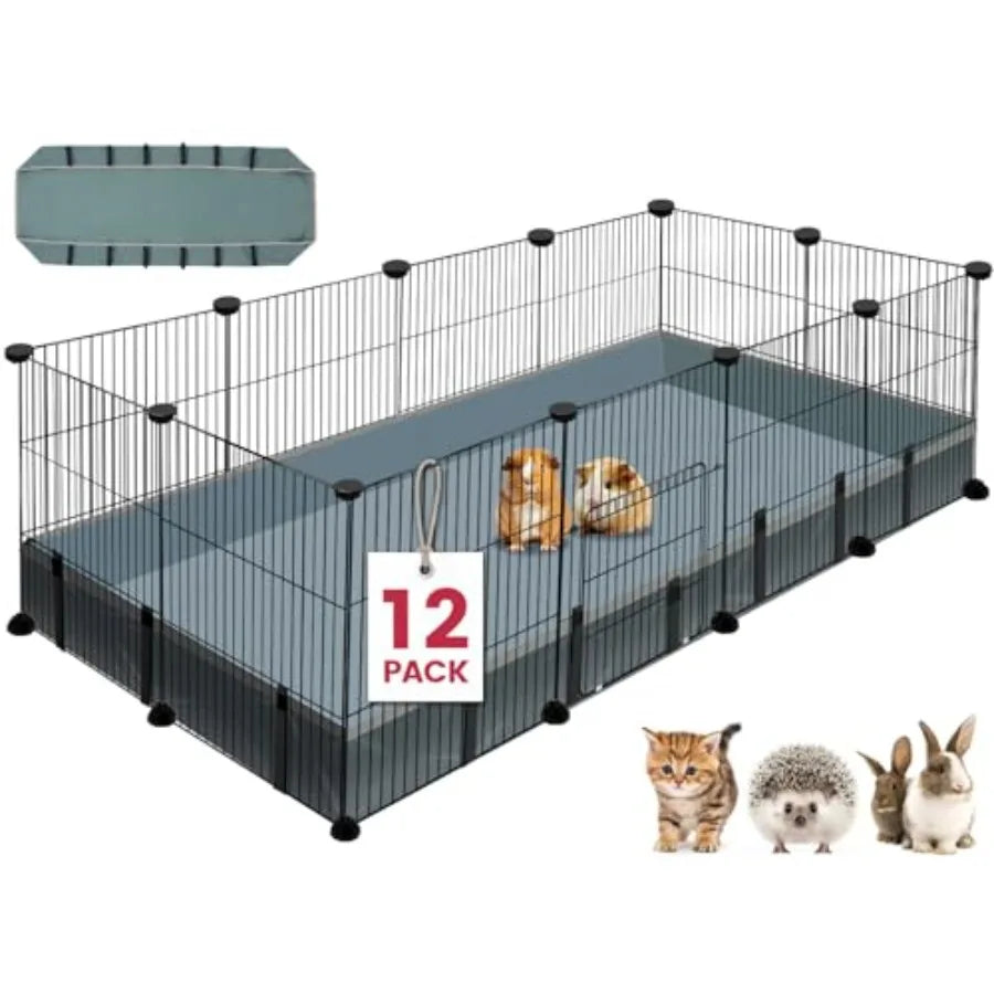 Small Animal Playpen, 48" x 24" x 16" Pet Playpen with Waterproof Mat