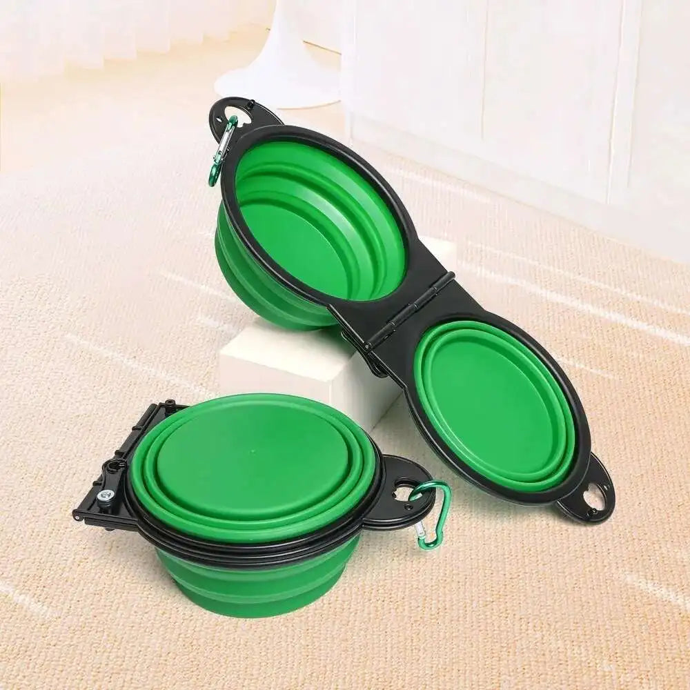 New 2 in 1 Portable Collapsible Dog Cat Travel Bowl Double Bowls or Single Folding Hangable