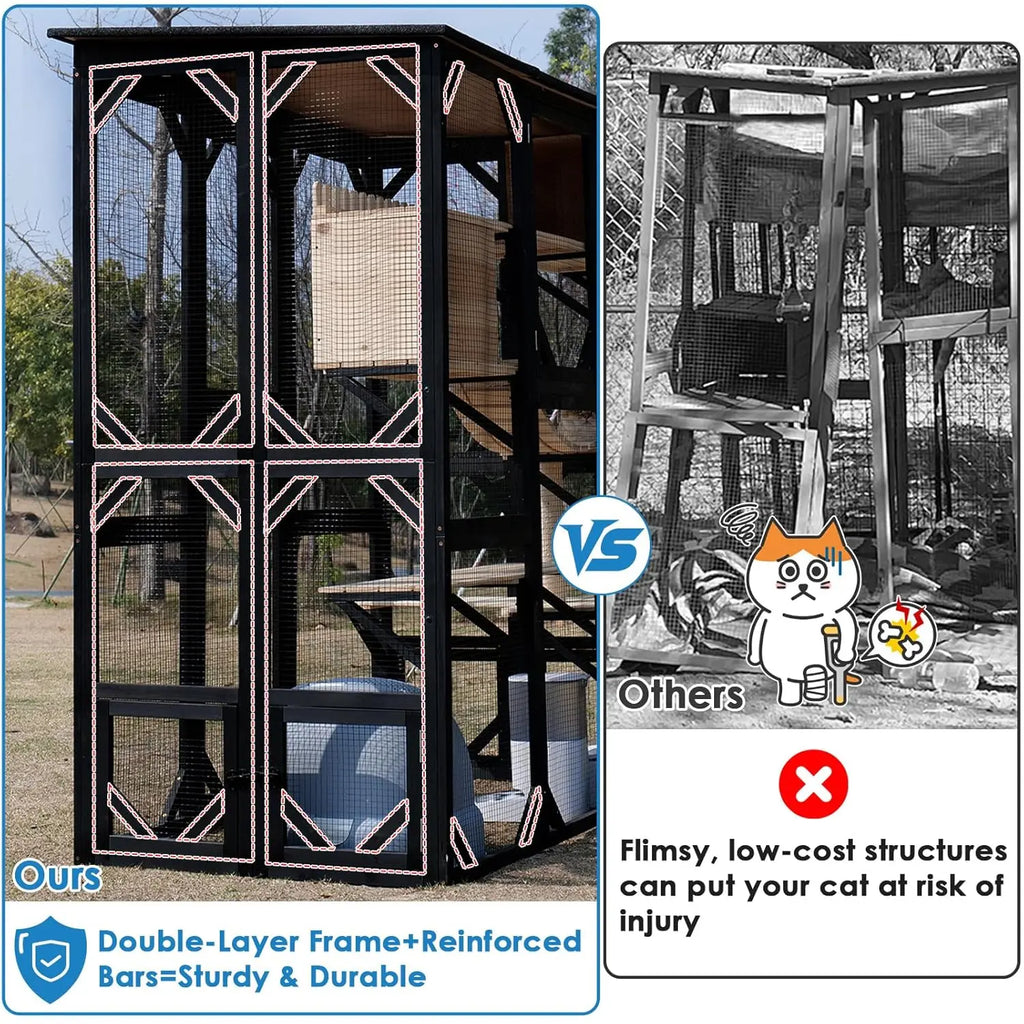 71" Large Outdoor Cat Enclosure Walk-in Weatherproof Roof 6 Doors
