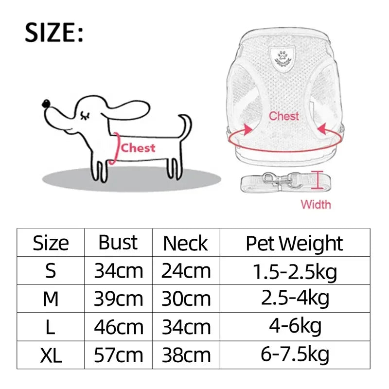 Cat Dog Harness Vest Walking Lead Leash Polyester Adjustable Mesh For Small Medium Pet