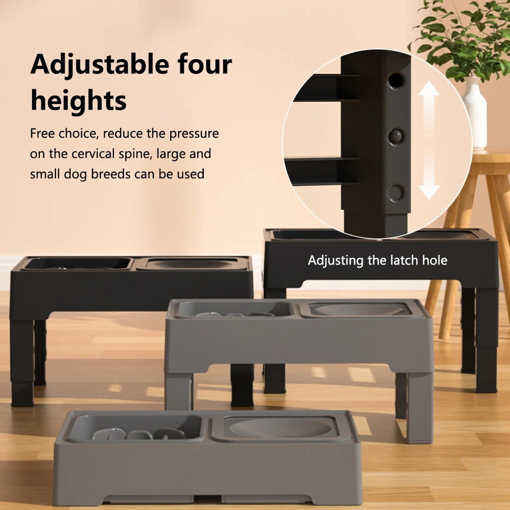 3 In 1 Pet Dog Cat Stainless Steel Slow Feed Drinking Water Bowls Anti Knock Adjustable Height