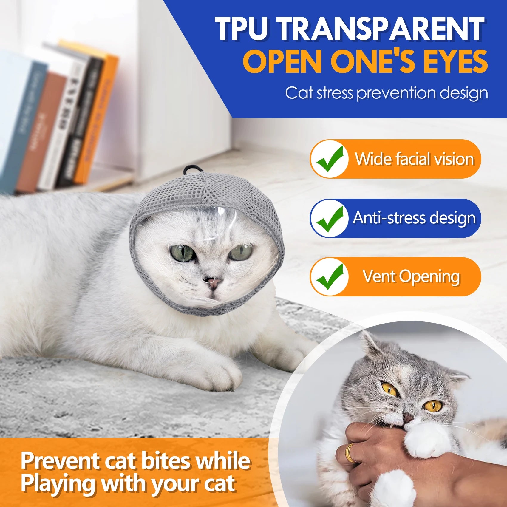 Cat Muzzle for Grooming, Adjustable Transparent Anti-Bite Cat Mask for Nail Clipping