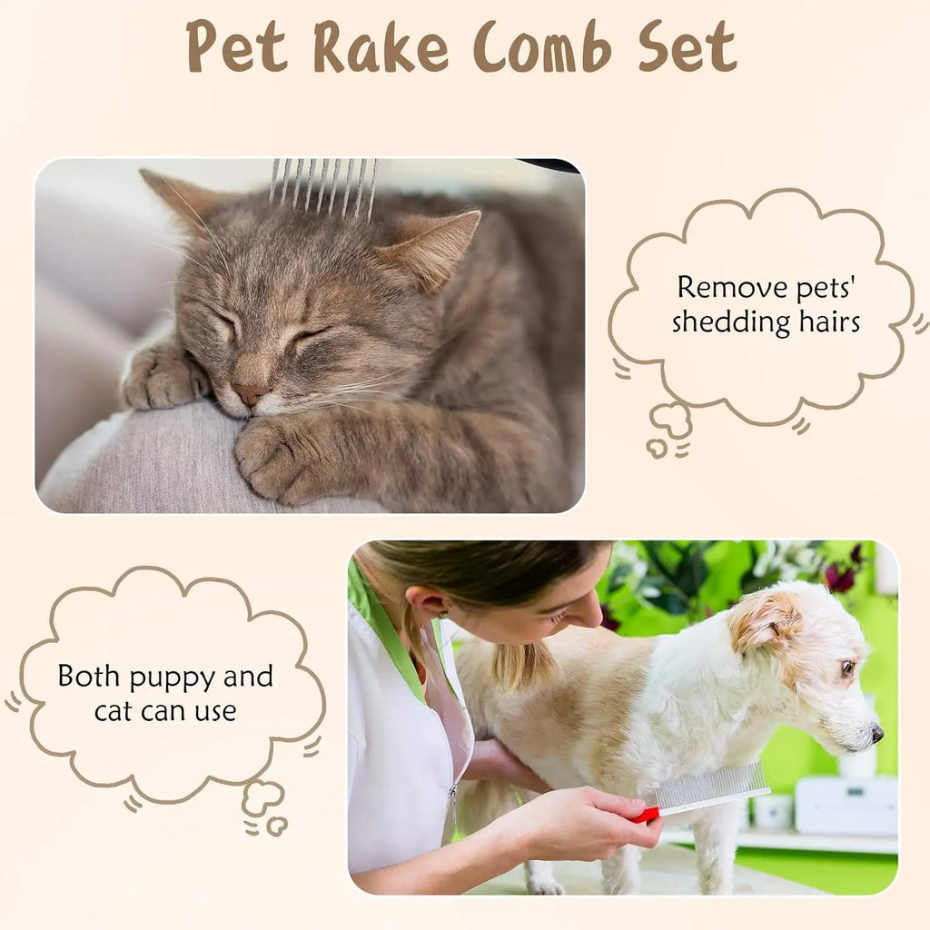 4-Piece Pet Grooming Kit: Dematting Combs, Slicker Brush & Steel Comb for Dogs and Cats