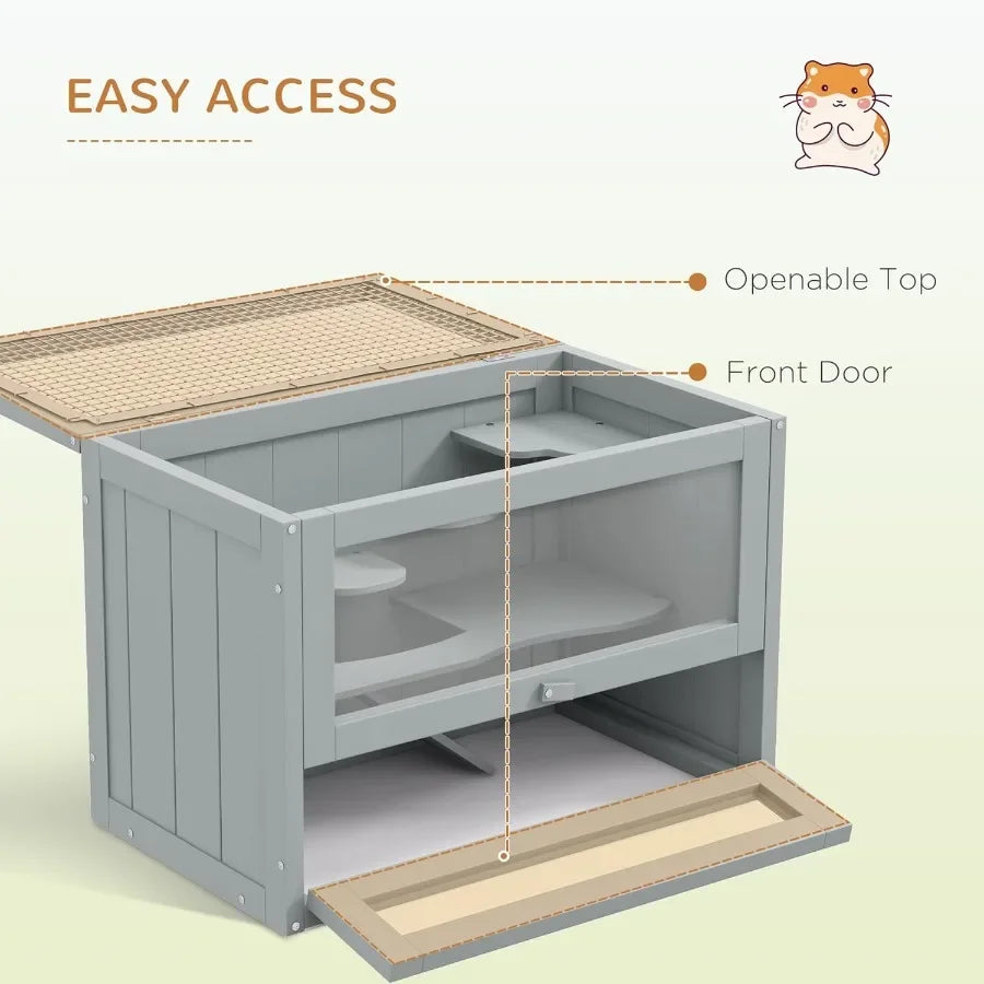 2Level Hamster Cage Mice and Rat House Small Animal Habitat with Openable Top Front Door Shelf and Ladder