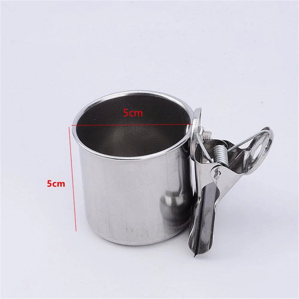 Stainless Steel Bird Feeder Cup with Clip Double Cups, Food Water Bowl Bird Cage