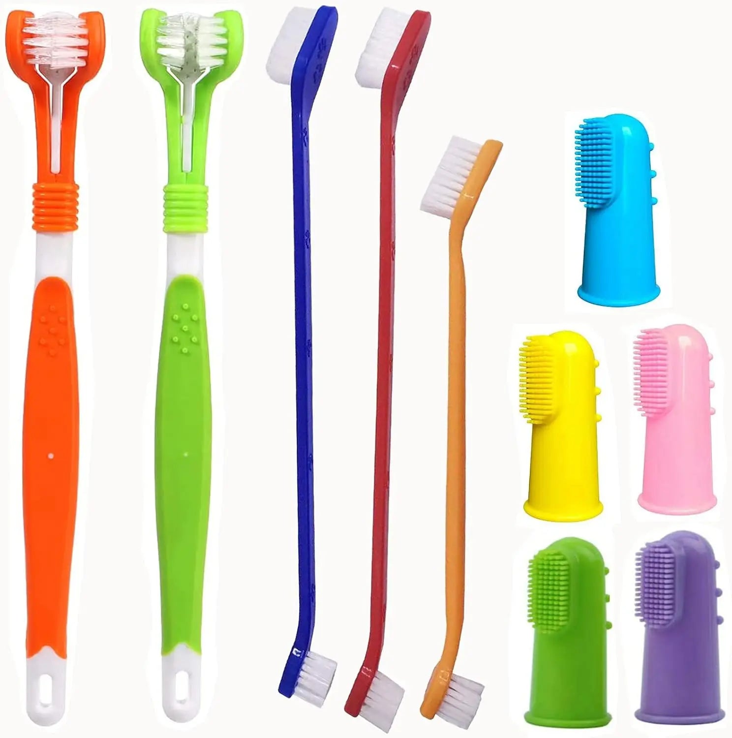 10-Pack Pet Dog Cat Toothbrush Set: Triple & Double Head Brushes for Oral Health