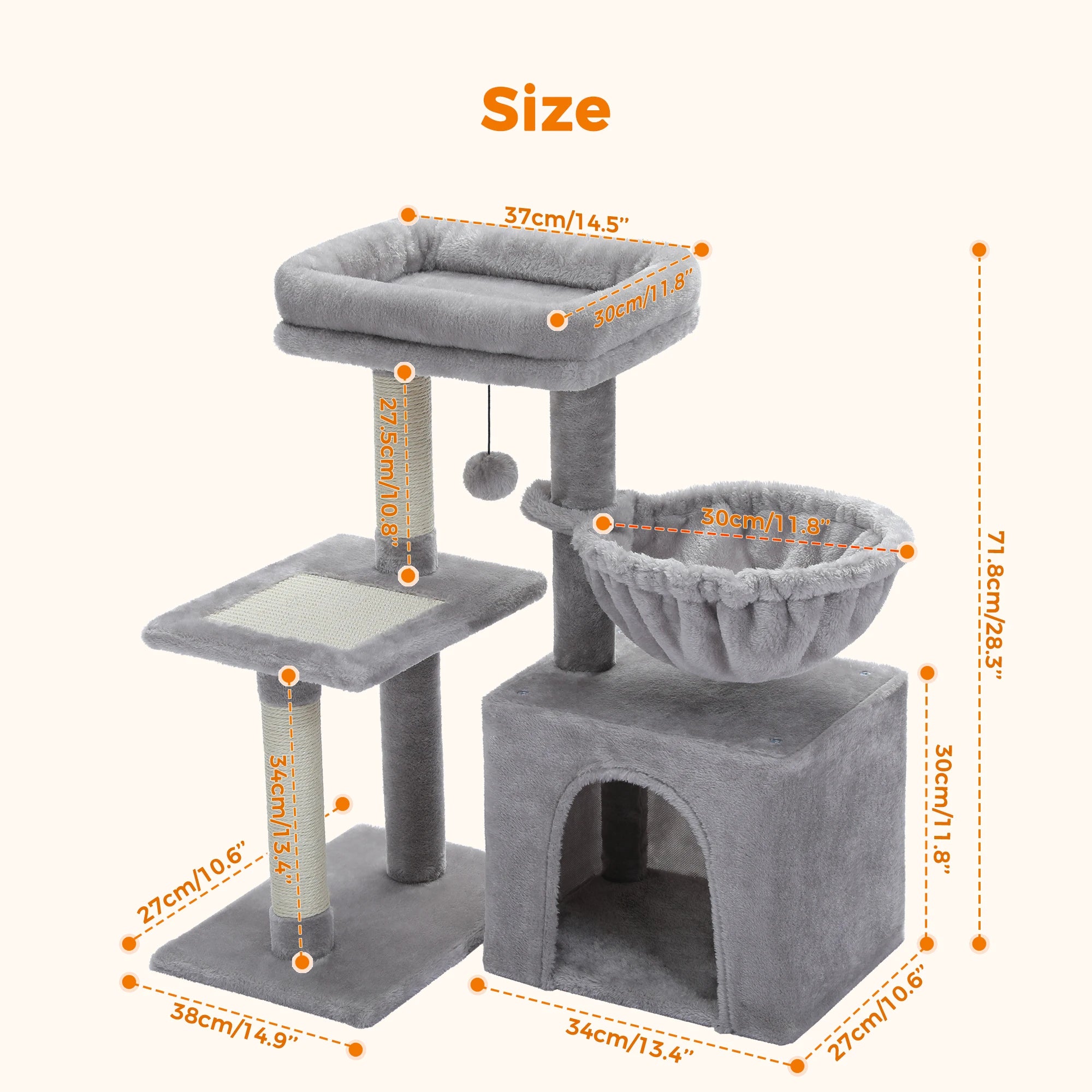 Cat tree Cat Tower for Indoor Cats 2 Styles Cat Activity Tree with Cat Scratching Posts Big Hammock and Removable Top Perch