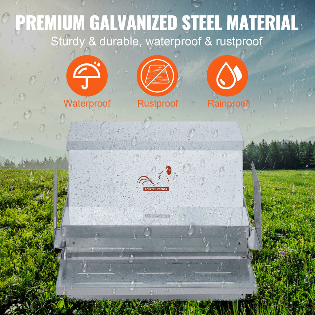 Automatic Chicken Feeder 25 lbs Capacity Galvanized Steel Poultry Feeder
