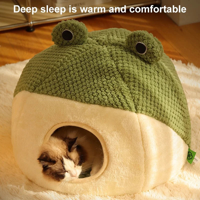Frog Shape Enclosed Warm Pet Nest Den For Cat Kitten Small Puppy