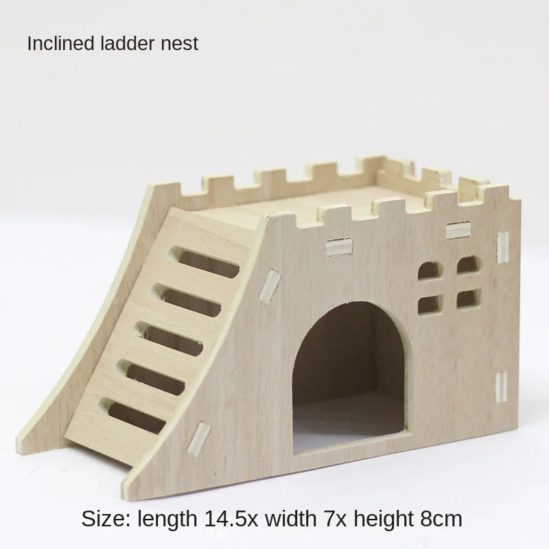 Hamster Toys Small Houses Wooden Furniture Running Wheels Villas Swings Wooden Nests Bite Resistant