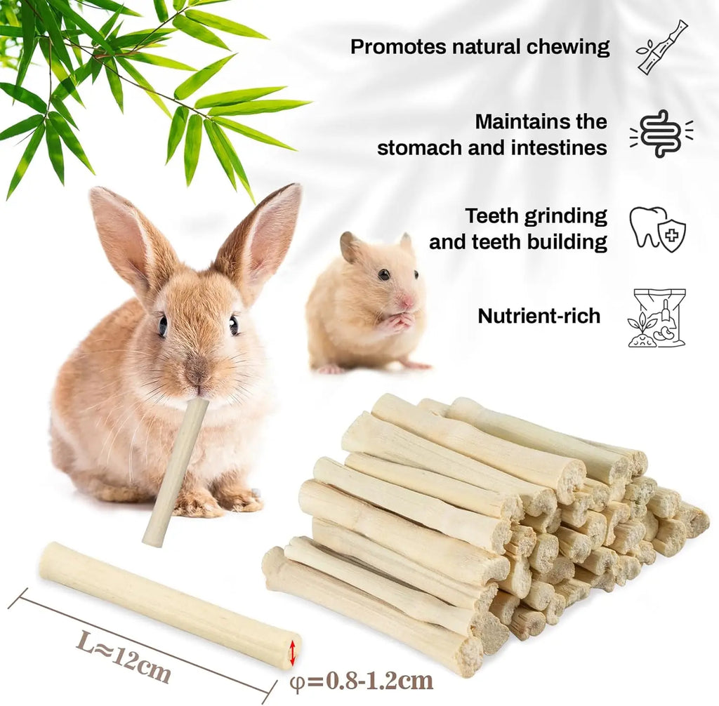 Natural Sweet Bamboo Chew Sticks Small Animal Dental Treats for Rabbits Guinea Pigs Chinchillas