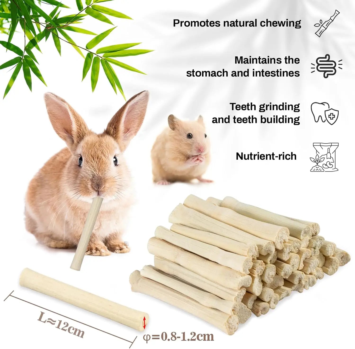 Natural Sweet Bamboo Chew Sticks Small Animal Dental Treats for Rabbits Guinea Pigs Chinchillas
