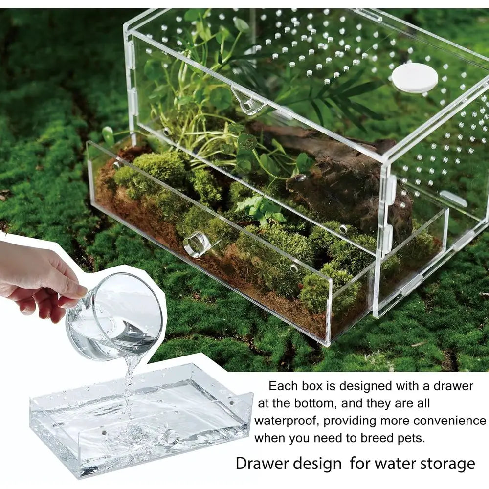 Acrylic Clear Reptile Habitat Enclosure Terrarium with Latch ，Perfect for Amphibians and Invertebrates
