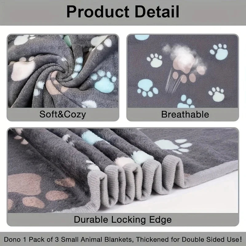 3PCS Soft Flannel Fleece Cat Dog Blankets Paw Foot Print Warm Blanket