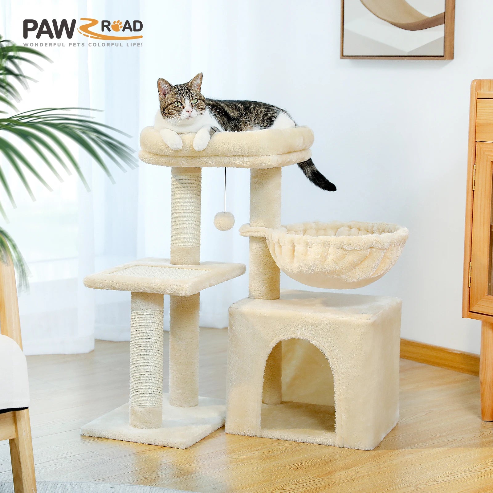 Cat tree Cat Tower for Indoor Cats 2 Styles Cat Activity Tree with Cat Scratching Posts Big Hammock and Removable Top Perch