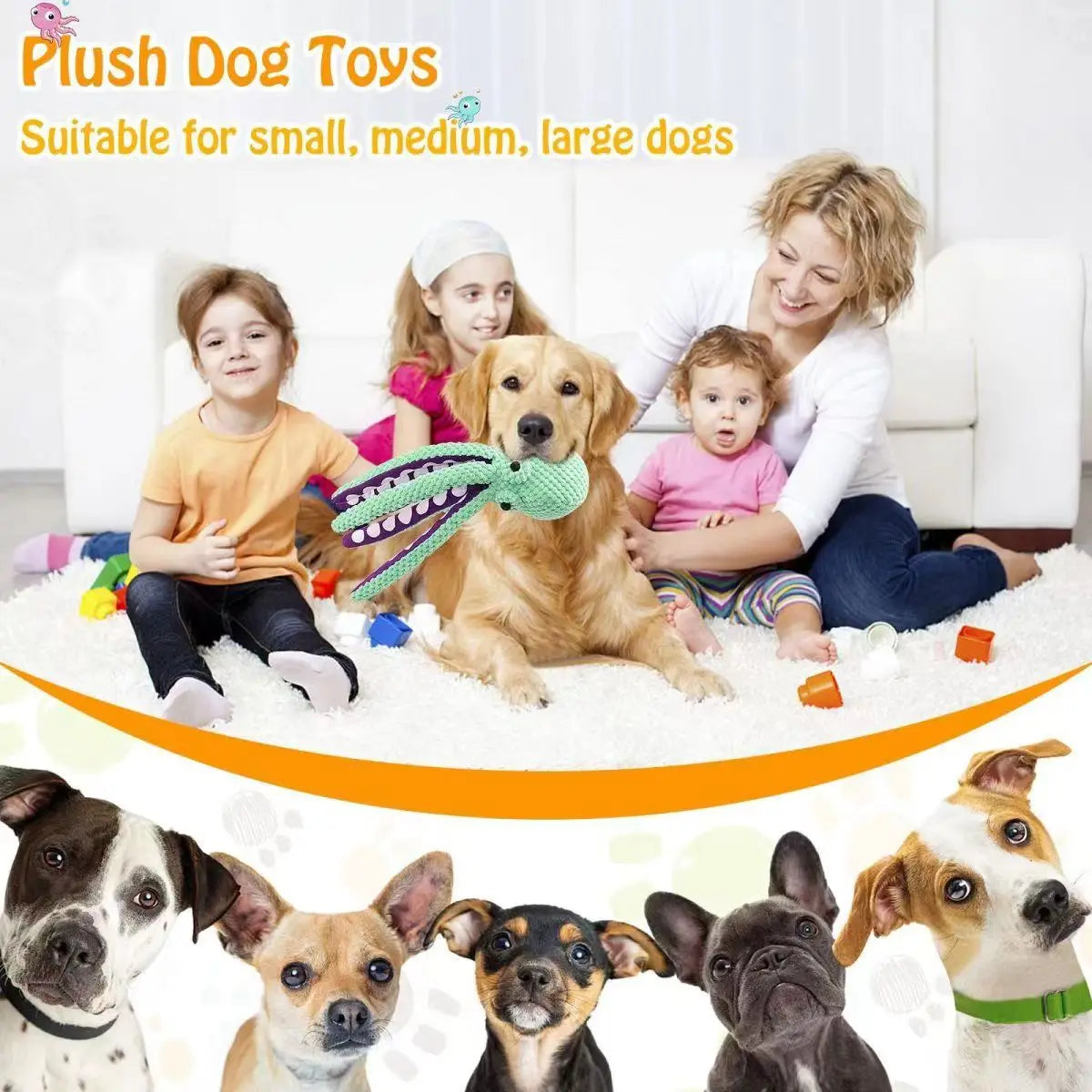 Dog pet plush octopus toy interactive sound large and small dog boredom companion toy