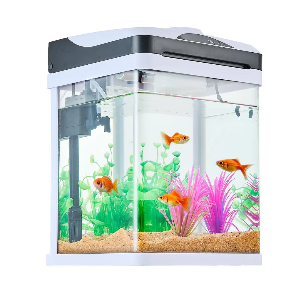 Fish Tank Aquarium, 2 Gallon LED Square Ultra-Clear Glass Tank Temperature Monitoring Adjustable 7 Color Lighting, Self Cleaning System Fishbowl for Freshwater & Saltwater Fish Home,Office