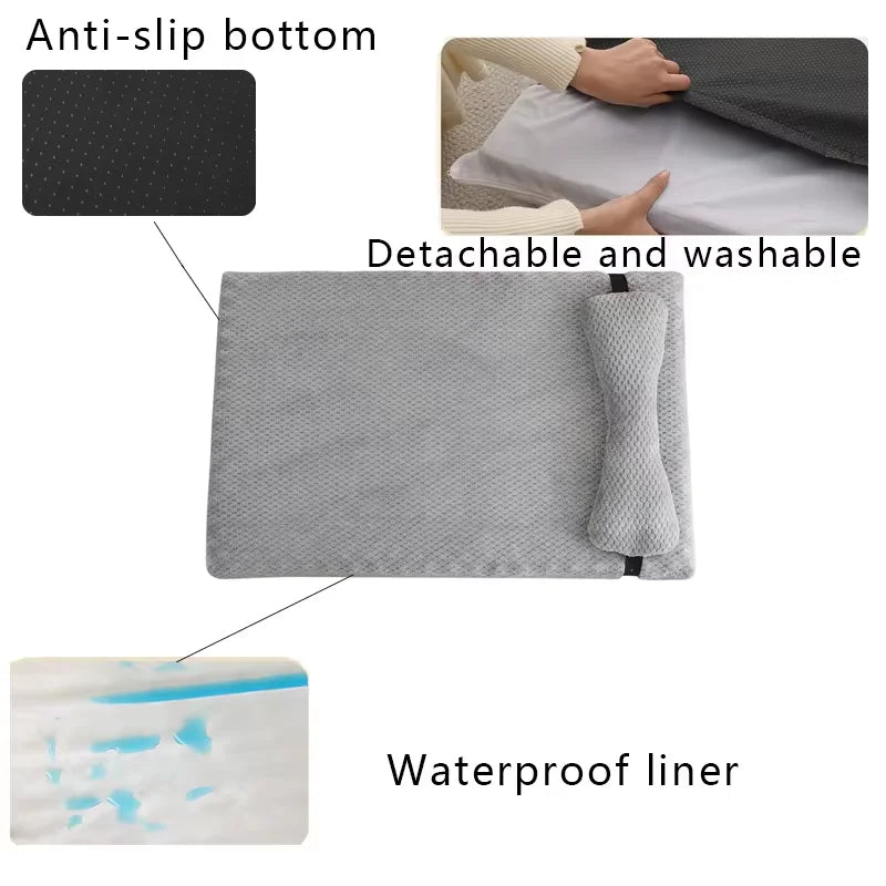 Warm Calming Dog Bed with Pillow Fluffy Plush Dog Mat for Dog with Removable Winter Cover for Large Medium Small Dogs