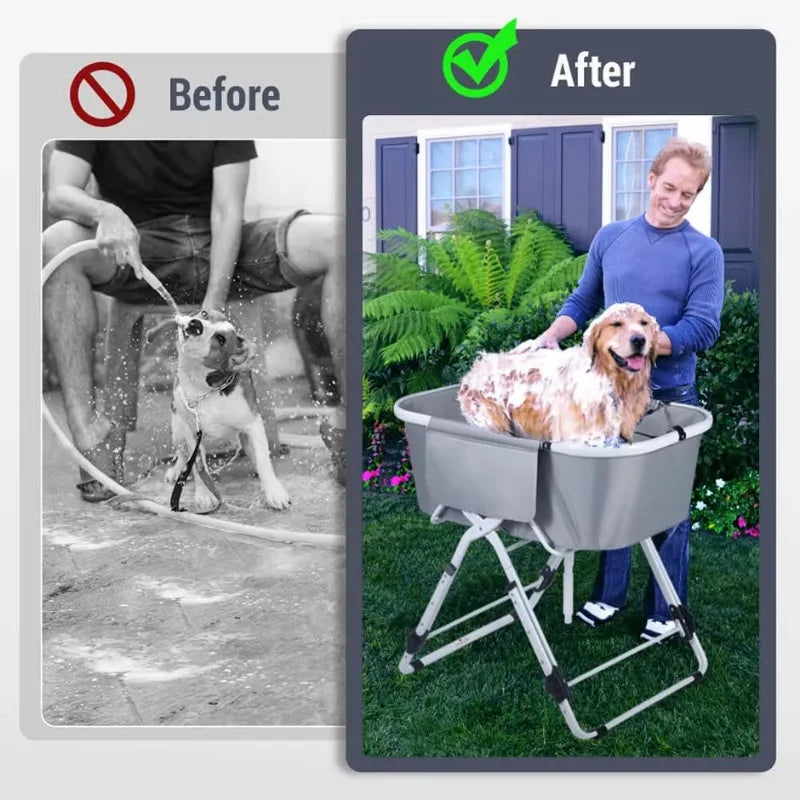 Elevated Bath Tubs for Bath Shower Grooming , Foldable Pet Bathing Station Adjustable, Ideal For Medium To Large Pets
