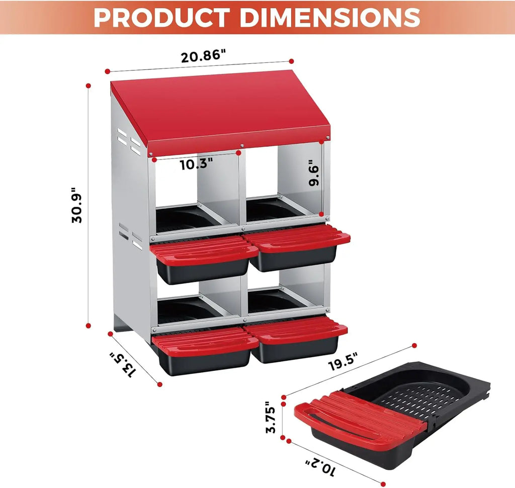 Chicken Nesting Box 4 Compartment Roll Away Design Automatic Roll-Out Egg Collection with Perch Wall Mount