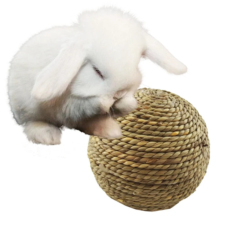4PCS Pet Tooth Cleaning Chew Toy Natural Grass Ball For Small Animals