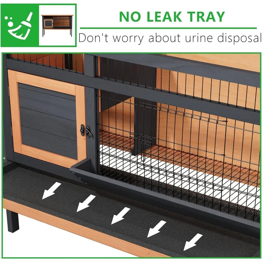 Rabbit Small Animal Hutch with Wooden Construction and Deep Pull-Out Tray Waterproof Indoor Outdoor