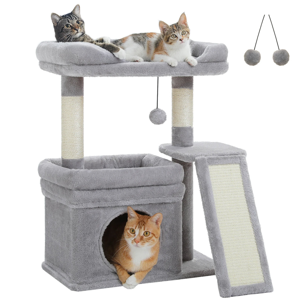 Small Cat Tree for Indoor with Sisal Scratching Post and Pad Wide Top Perch Large Cat Condo Cat Scratchers