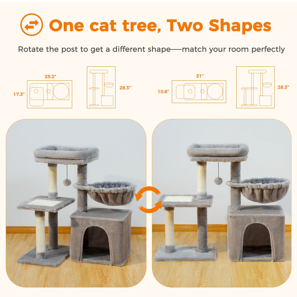 Cat tree Cat Tower for Indoor Cats 2 Styles Cat Activity Tree with Cat Scratching Posts Big Hammock and Removable Top Perch