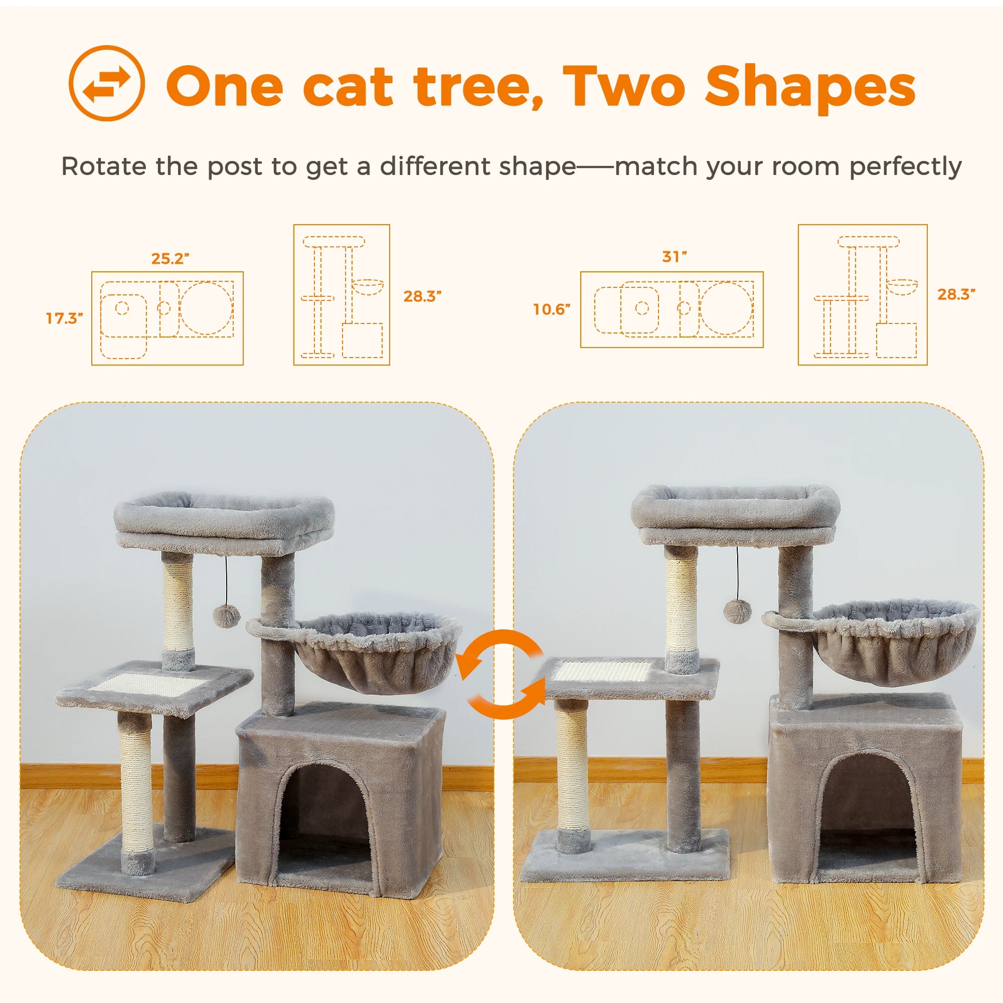 Cat tree Cat Tower for Indoor Cats 2 Styles Cat Activity Tree with Cat Scratching Posts Big Hammock and Removable Top Perch
