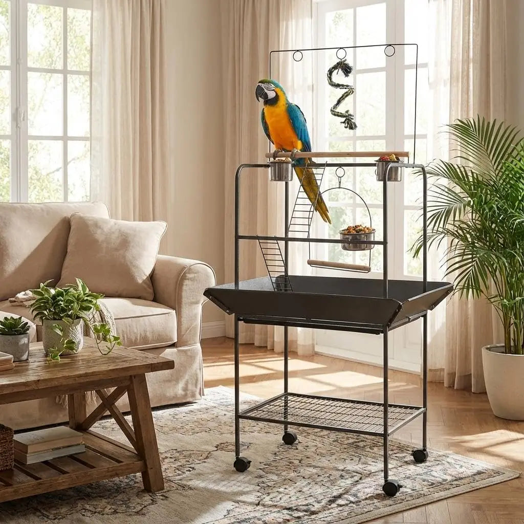 Indoor Outdoor Birds Playground with Swing Stand with Wheels for Parakeet Cockatiels Conures Macaw Parrots
