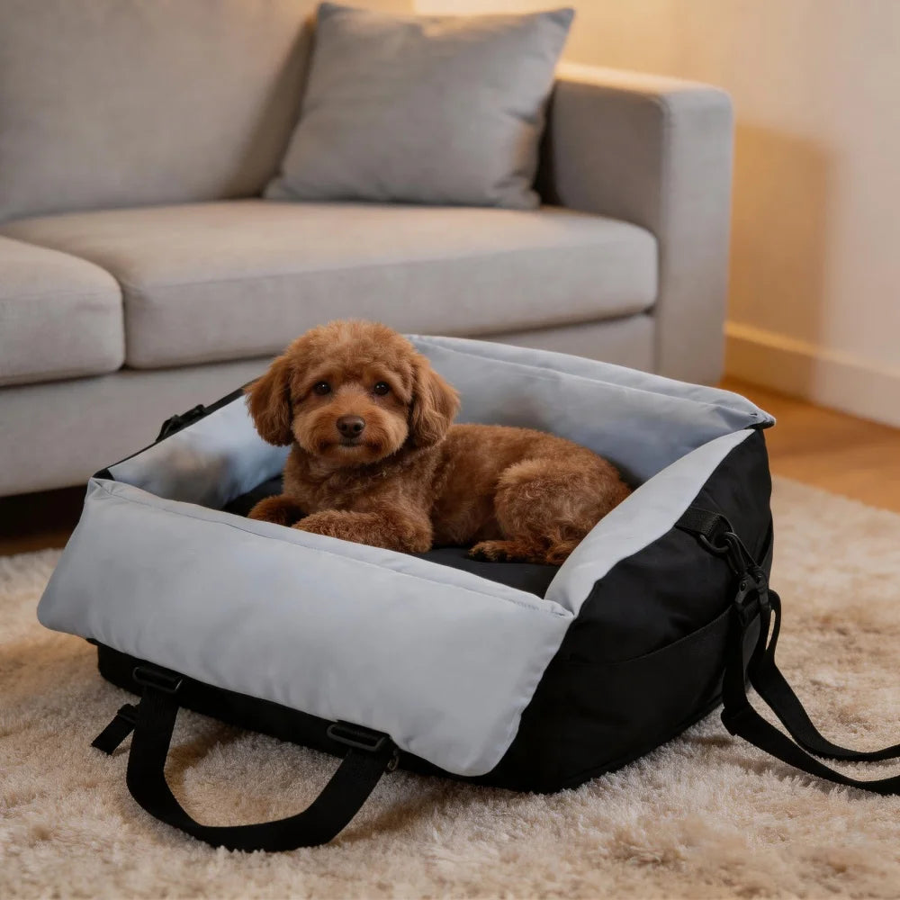 Portable Dog Car Seat Pet Booster Seat Travel Carrier Bed with Safety Belt Storage Pocket Removable Washable Cover