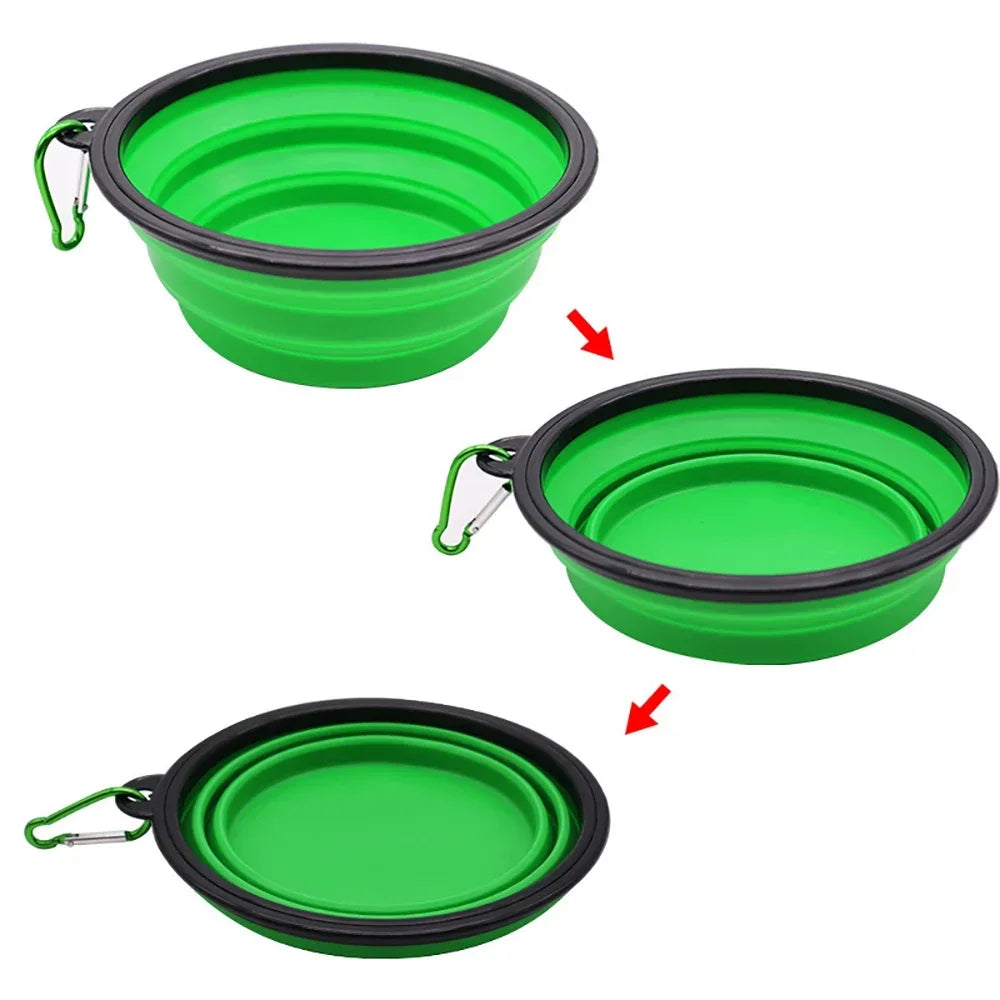 Portable Pet Folding Bowl Silicone Dog Cat Feeders with Hanging Hook