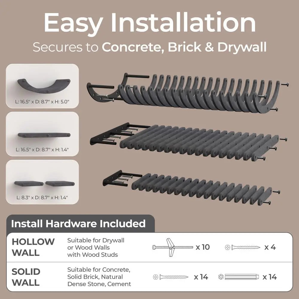 Set of 4 Wall-Mounted Charcoal Cat Shelves: Sustainable PET Felt Climbing Furniture for Indoor Cats