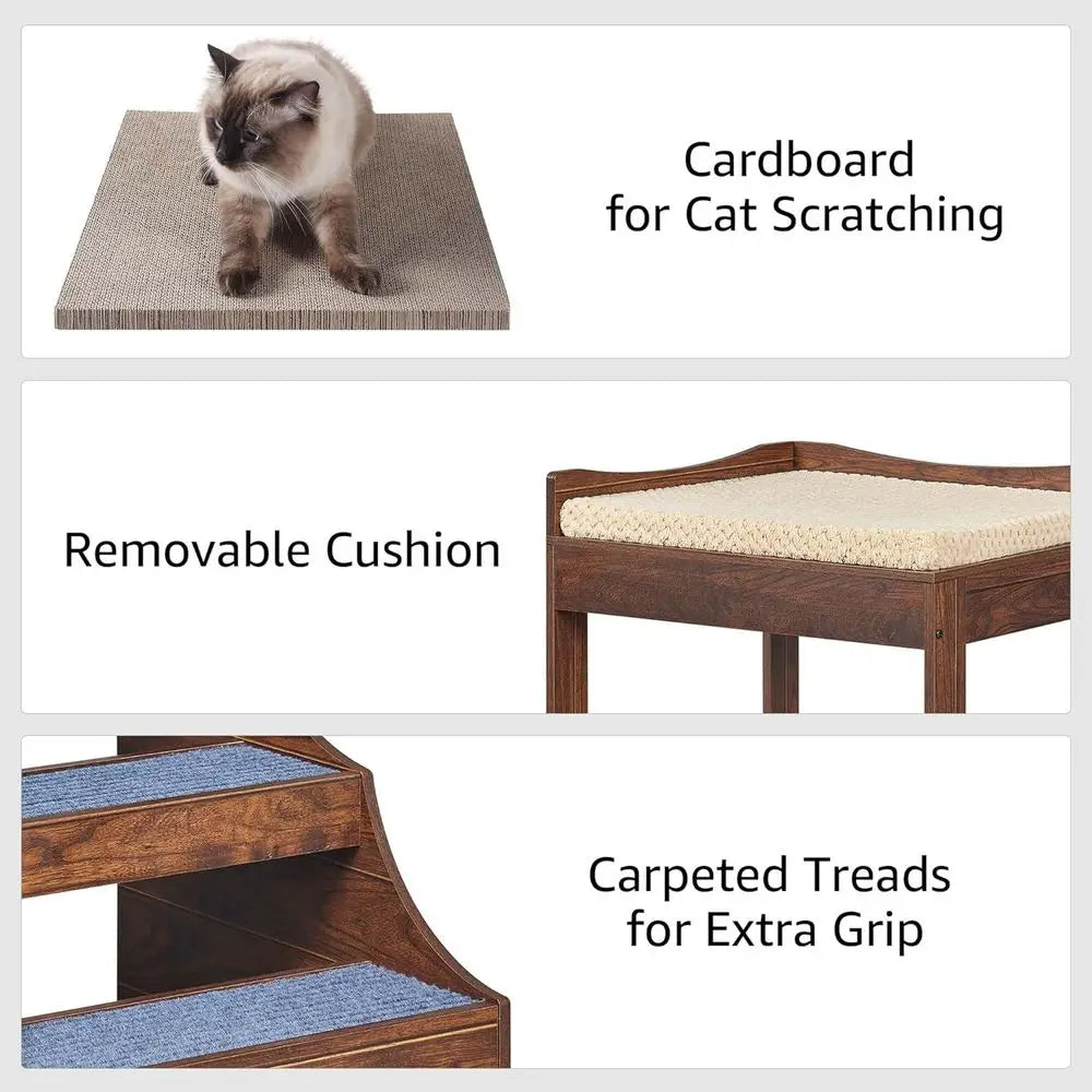 Pet Bunk Bed with Removable Step for Dogs and Cats, Multi-Level Bed Window Perch Seat Platform with Cushion and Cat Scratch Pad