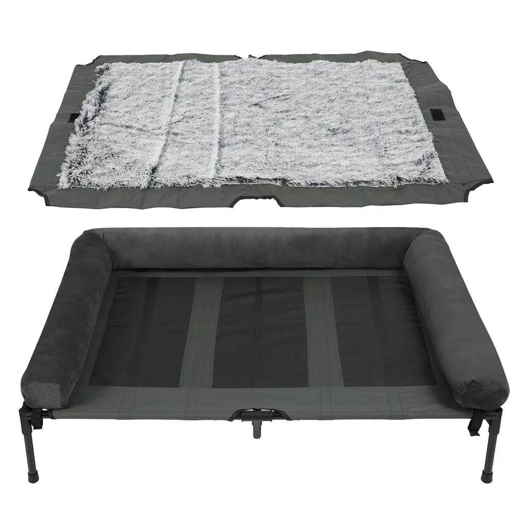 Large Dog Bed Outdoor Raised Dog Bed with Cooling Breathable Mat and Soft Plush Mat, Camping Cot Indoor/Outdoor