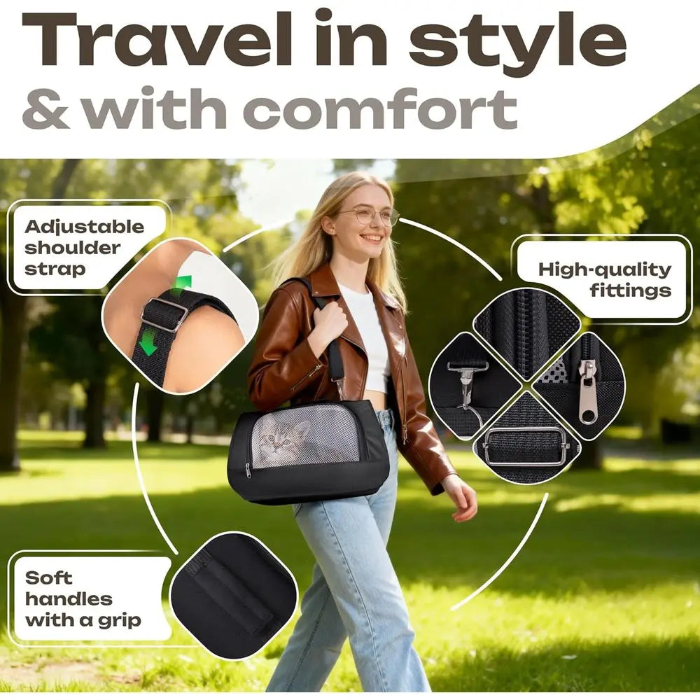 Small Pet Carrier for Cats, Rabbits, Small Dogs – Airline Approved Soft-Sided Travel Bag, Lightweight and Ventilated