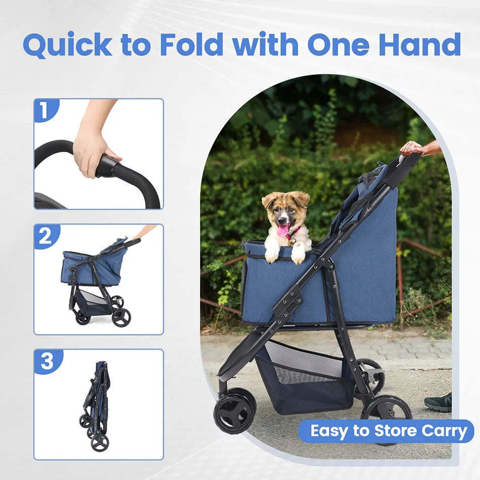 Pet Stroller Bag Foldable Collapsible Stroller for Small Dogs Cat ,3 Wheels