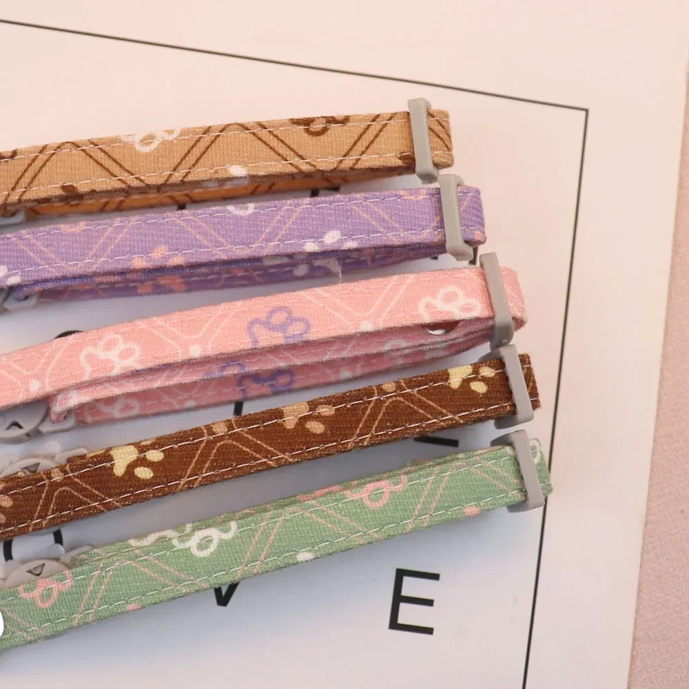 Cute Neck Cat Collar with Bell Adjustable Footprint Breakaway Collar