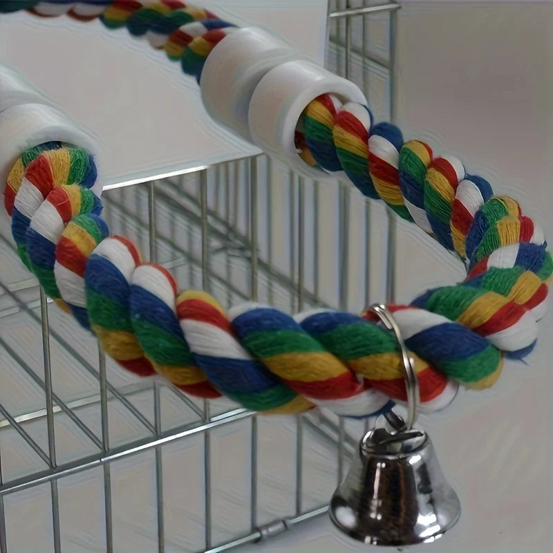 Interactive parrot mirror toy with chewable rope for cages