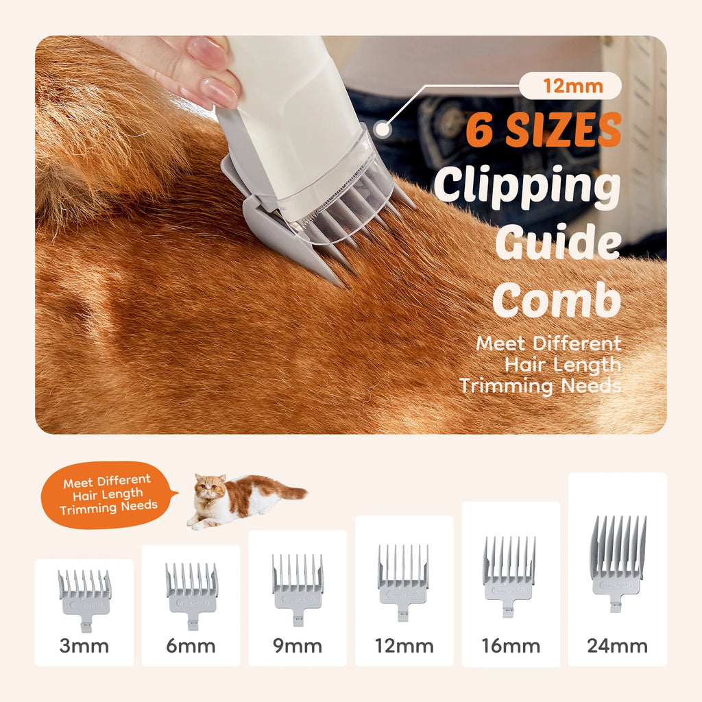 2.5L Professional Pet Grooming Vacuum Kit 3 Suction Modes and 5 Groomer Tools with Cordless Low Noise Clippers for Cats, Dogs and Rabbits