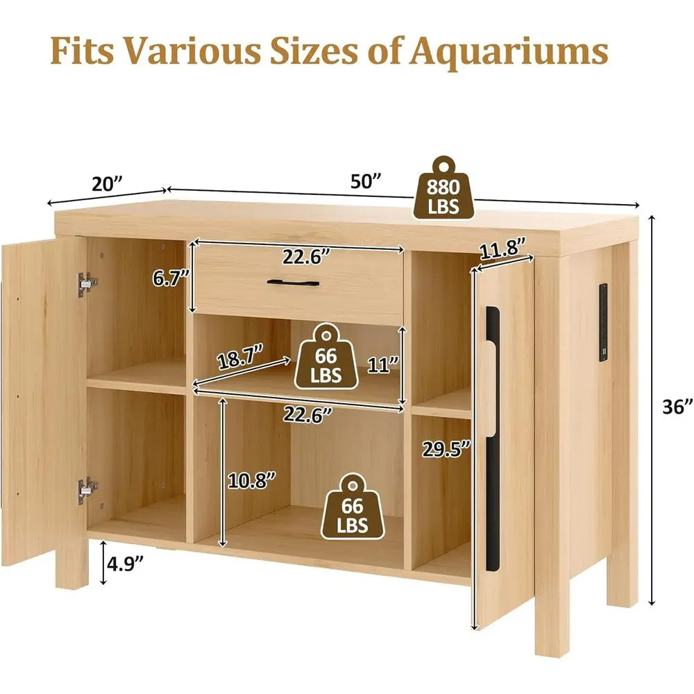 55-75 Gallon Fish Tank Stand with Power Outlets and Storage Drawer