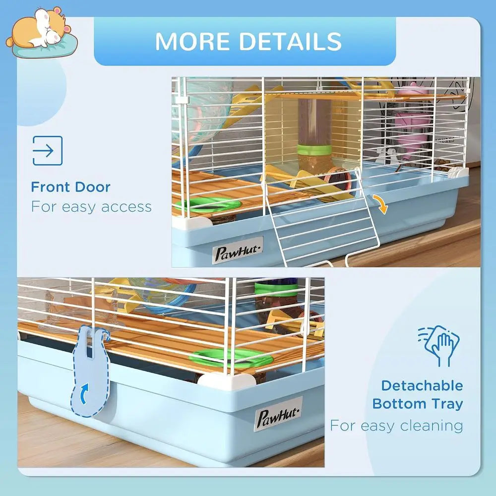 18" 5 Tier Hamster Cage with Tubes and Tunnels, Small Animal Cage with Portable Carry Handle, Gerbil Cage with Water Bottle