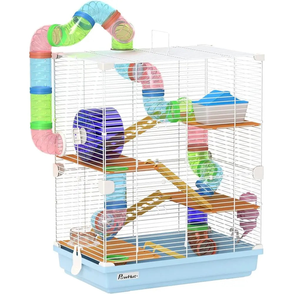 18" 5 Tier Hamster Cage with Tubes and Tunnels, Small Animal Cage with Portable Carry Handle, Gerbil Cage with Water Bottle