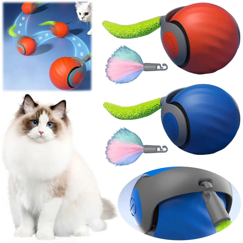 Automatic Moving Cat Toy Ball, USB Rechargeable Speedy Tail Interactive Ball