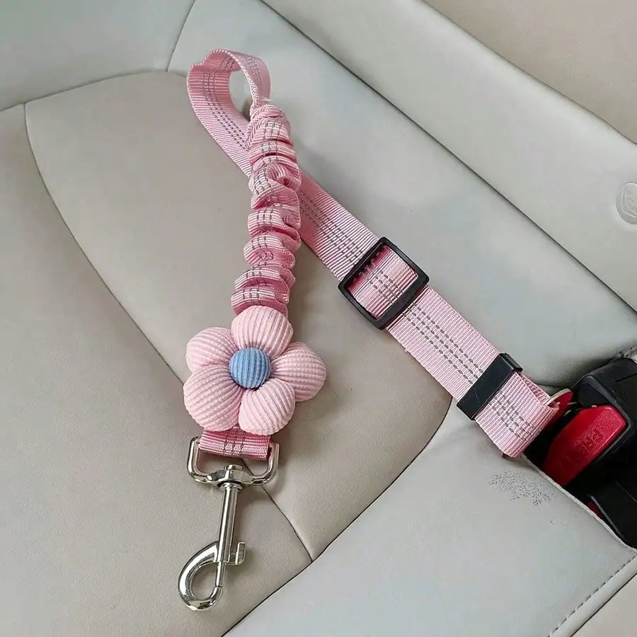 Cute Floral Pet Car Safety Leash, Adjustable Reflective for Dogs