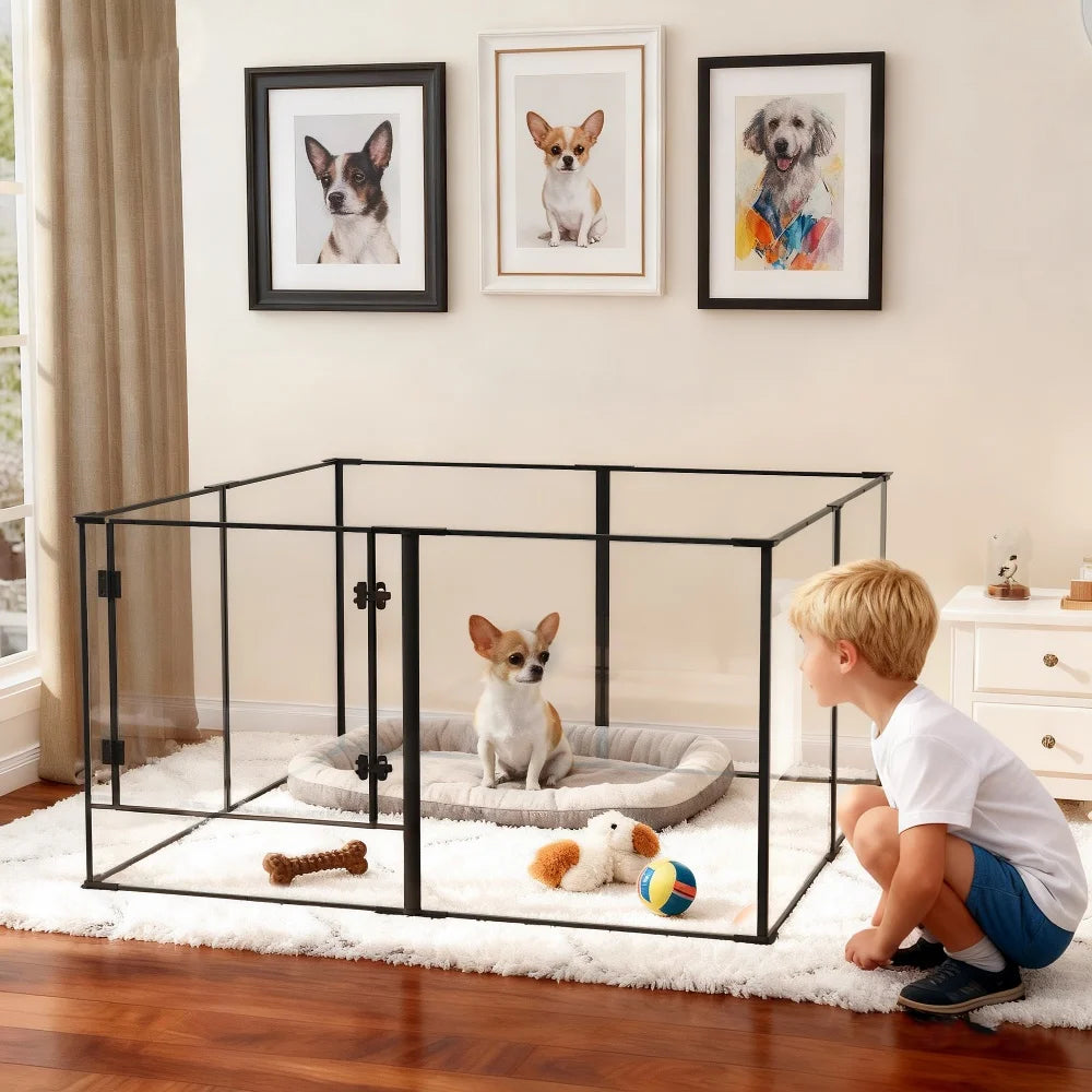 Large Acrylic Playpen Enclosure Indoor Pet Cage Fence Dog Cat Kitten Rabbit Guinea Pigs Hedgehog Pet Whelping Box Full Visibility