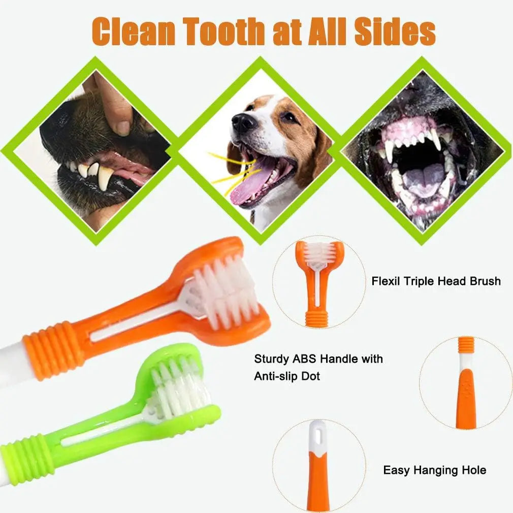 10-Pack Pet Dog Cat Toothbrush Set: Triple & Double Head Brushes for Oral Health